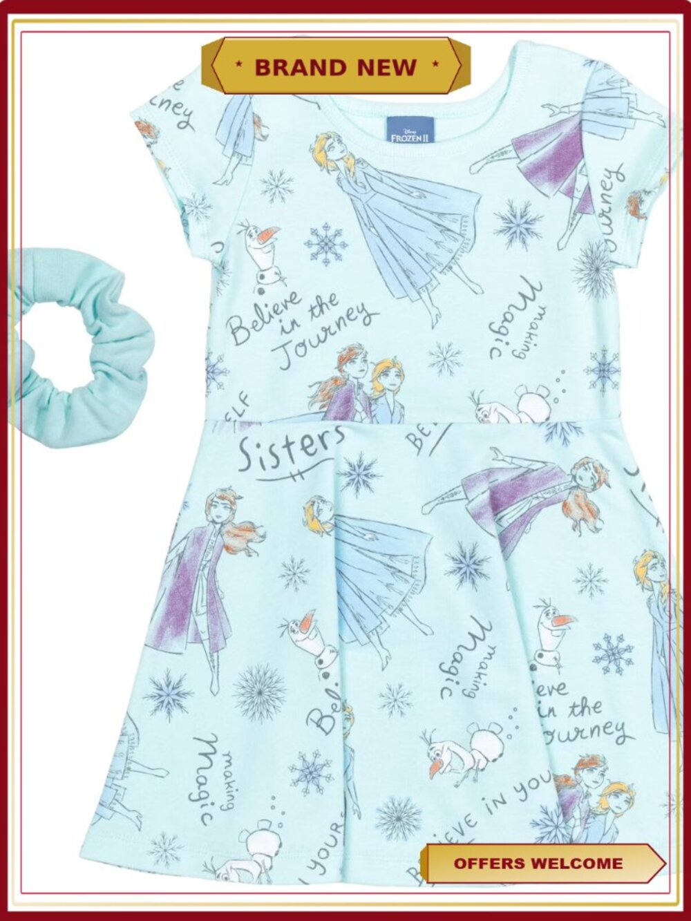 Disney Frozen Little Girls Skater Dress and Scrunchie Set Light Blue